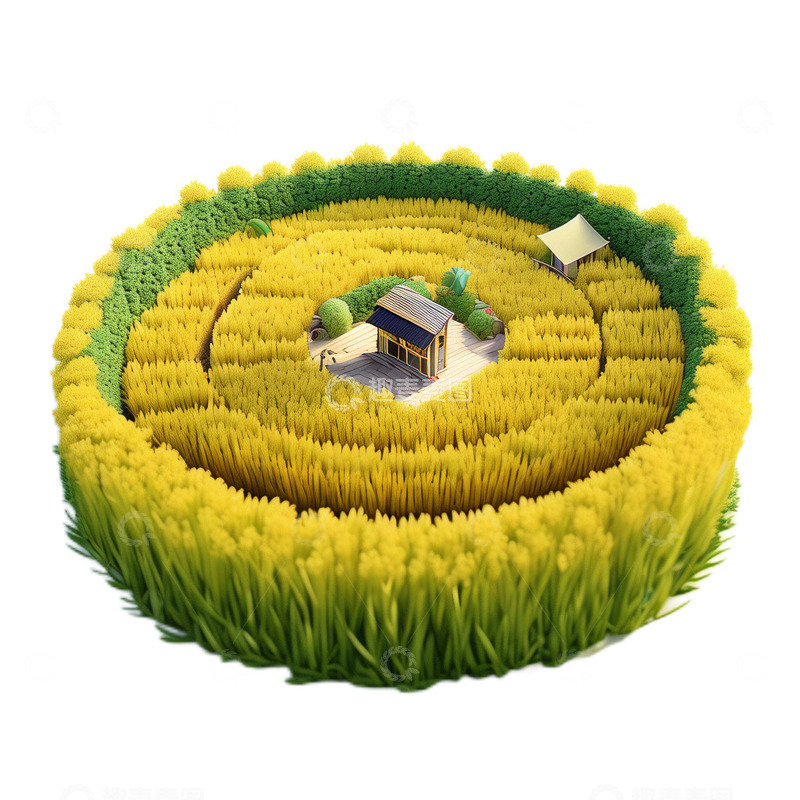 高清大图下载【趣麦麦图】3D立体卡通丰收农田圆形