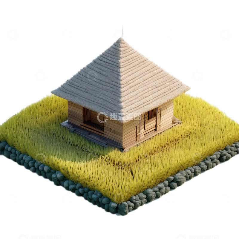 高清大图下载【趣麦麦图】3D立体卡通丰收稻田谷仓