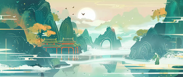 国潮古风山水背景