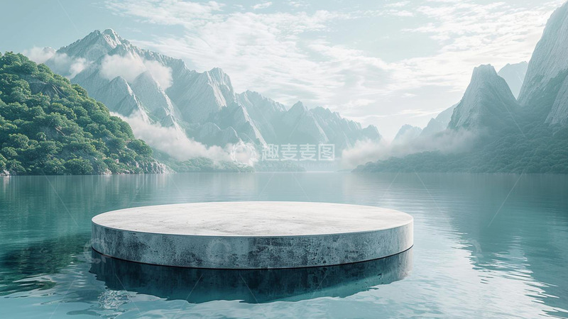 高清大图下载【趣麦麦图】青山绿水水平面大理石展示台