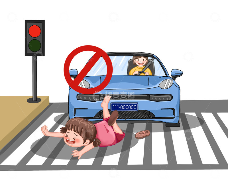 源文件下载【趣麦麦图】交通安全闯红灯过马路