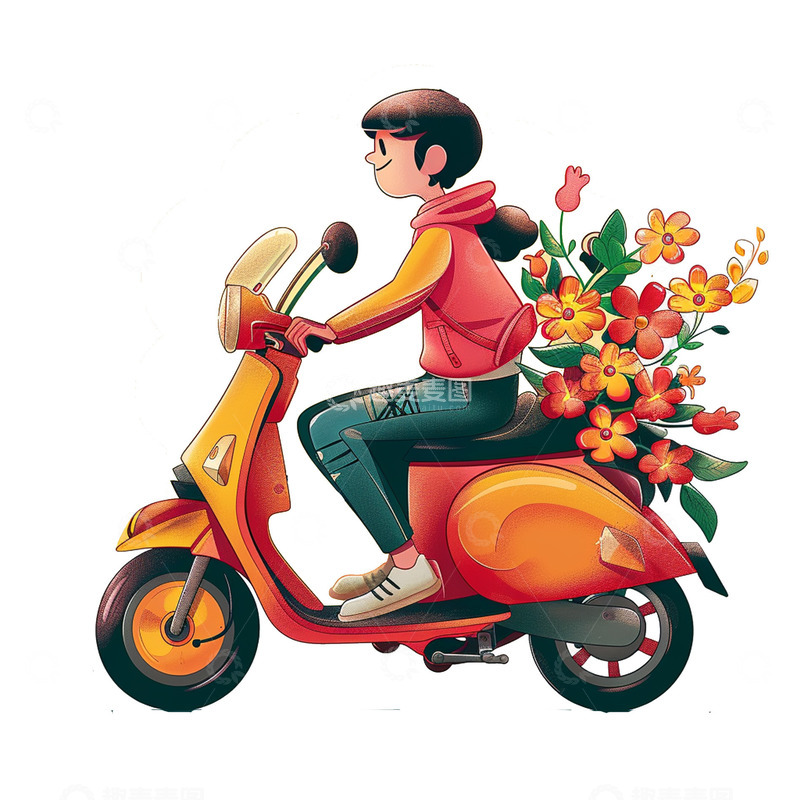 高清大图下载【趣麦麦图】骑车的人鲜花供应外卖素材