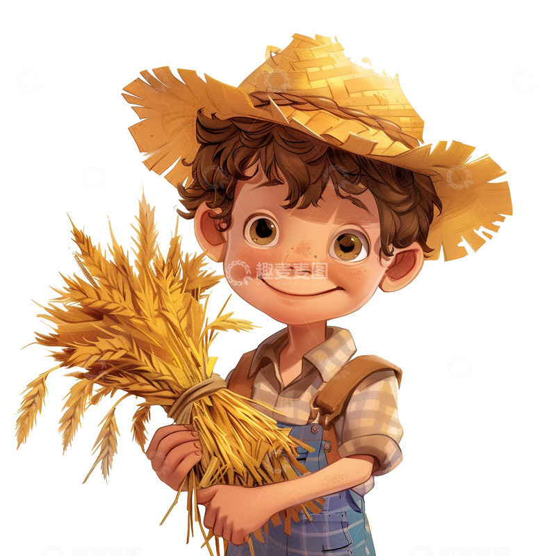 高清大图下载【趣麦麦图】抱着麦穗的小男孩