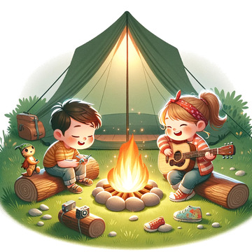 假期旅游露营卡通插画风格