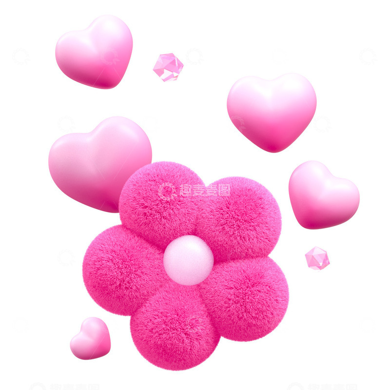 源文件下载【趣麦麦图】C4D爱心花花粉色钻石