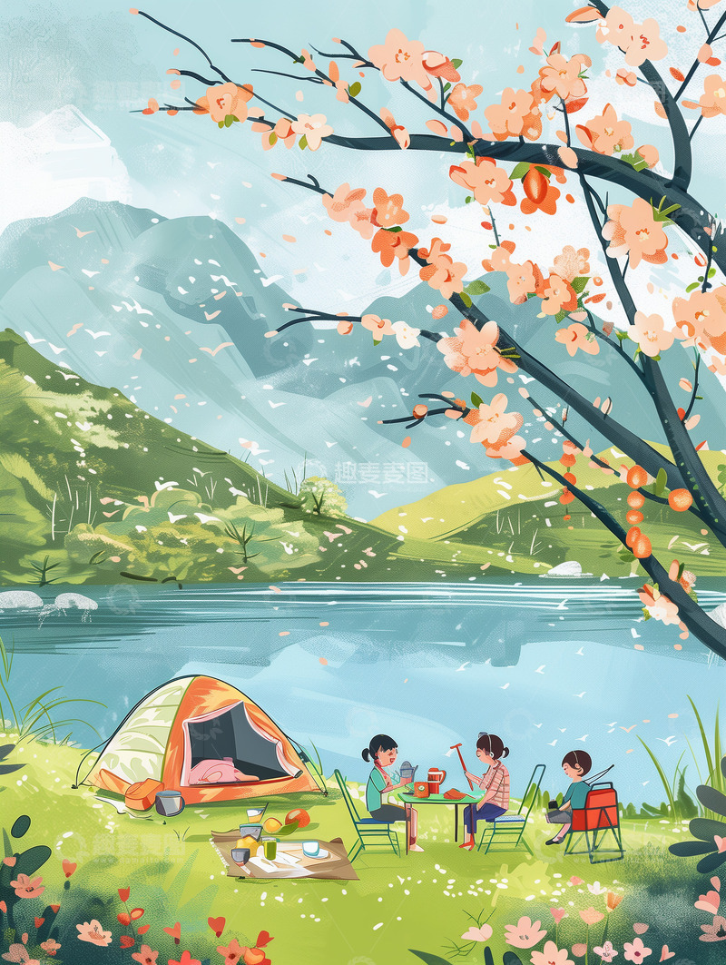 户外露营插画背景