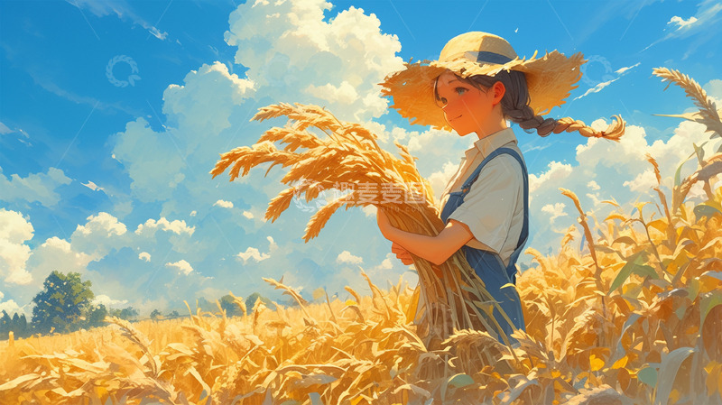 高清大图下载【趣麦麦图】芒种风景人物插画