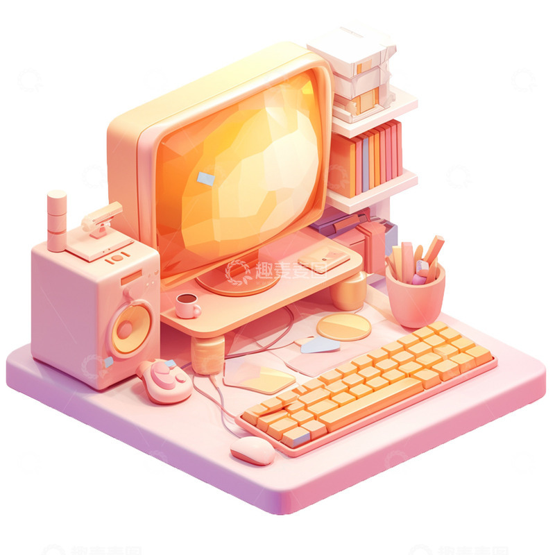 高清大图下载【趣麦麦图】3D卡通立体橙色电脑桌面