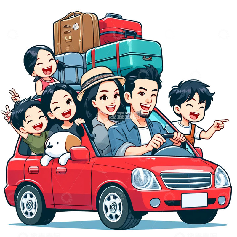 卡通一家人出游插画素材