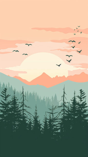 扁平简约风景插画背景