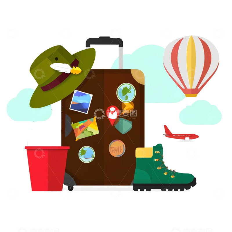 高清大图下载【趣麦麦图】假期旅游行李卡通元素