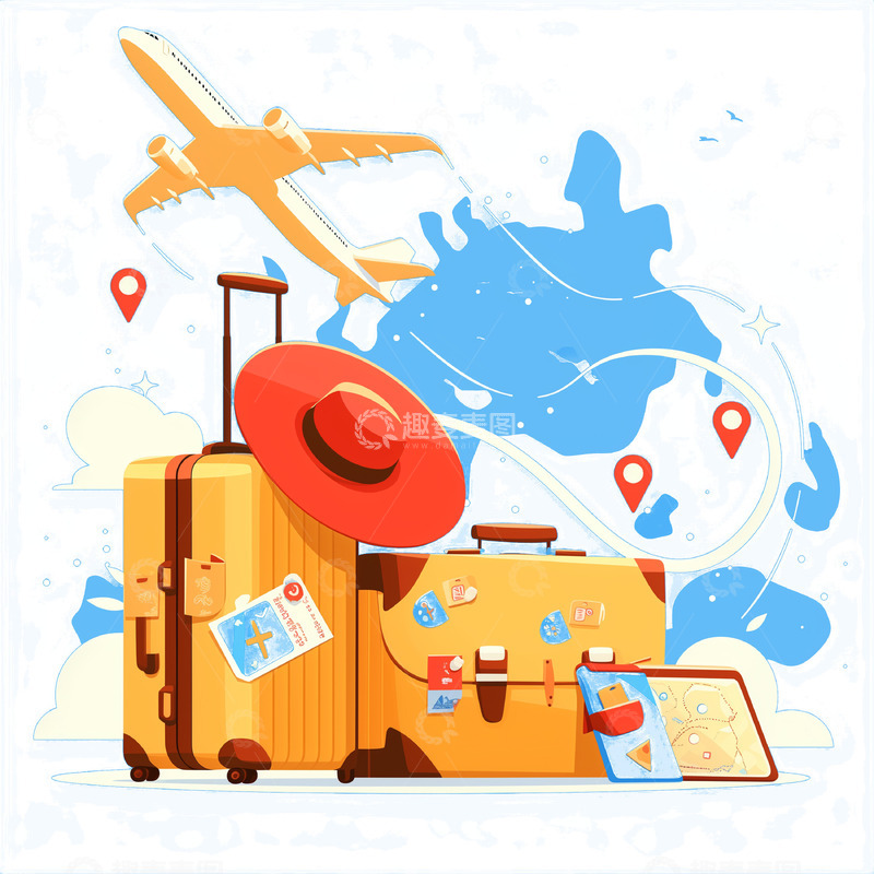 外出旅行卡通插画风格