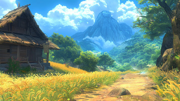 木屋远山白云植物大树绿色