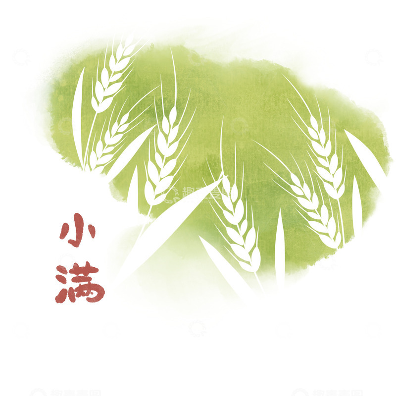 源文件下载【趣麦麦图】水彩小满麦子剪影设计