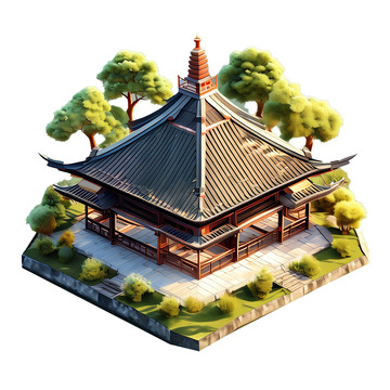 中式亭子绿植树木