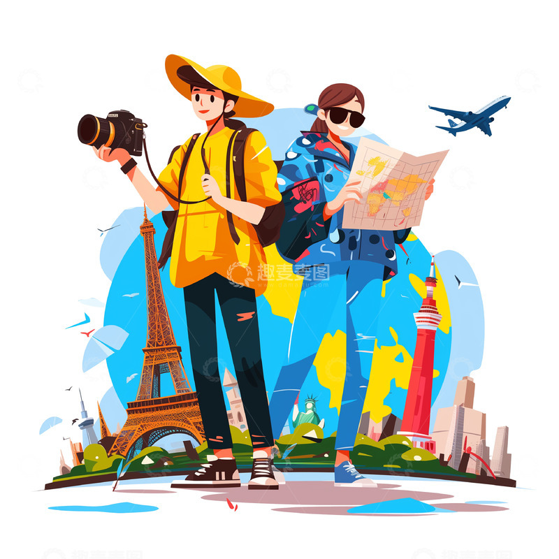 高清大图下载【趣麦麦图】外出旅行卡通插画素材