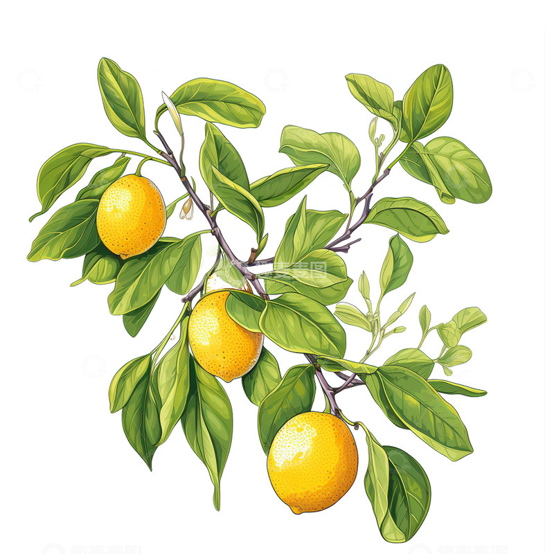 高清大图下载【趣麦麦图】枝头柠檬免扣主体元素