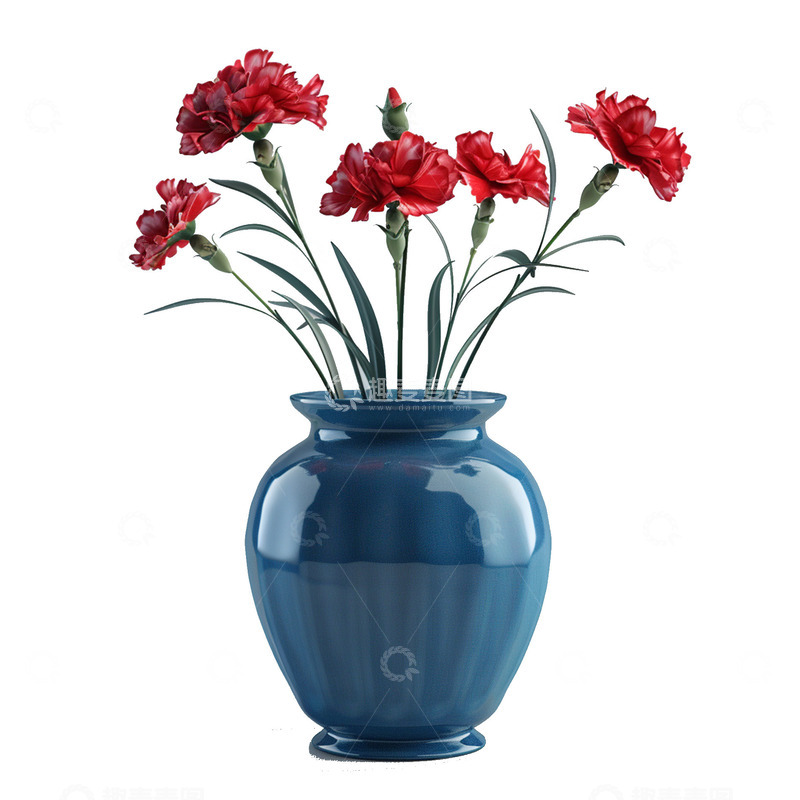 高清大图下载【趣麦麦图】蓝色花瓶插花花朵康乃馨
