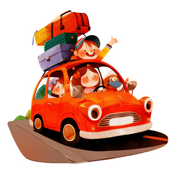 卡通插画风格驾车旅游素材
