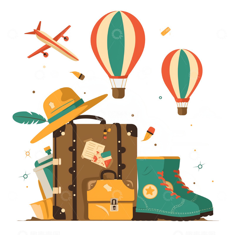 高清大图下载【趣麦麦图】卡通插画旅游元素