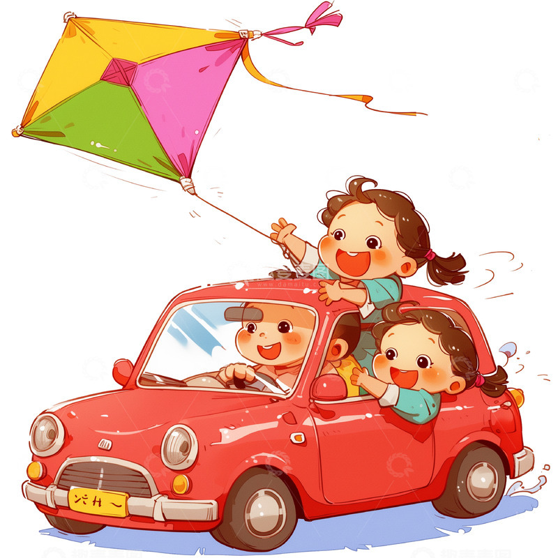 驾车出游卡通插画风格