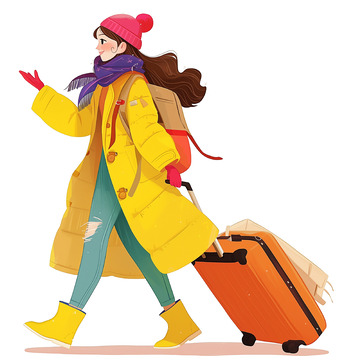 拿着行李出行的卡通人物素材