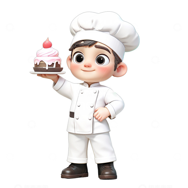 高清大图下载【趣麦麦图】举着蛋糕的厨师