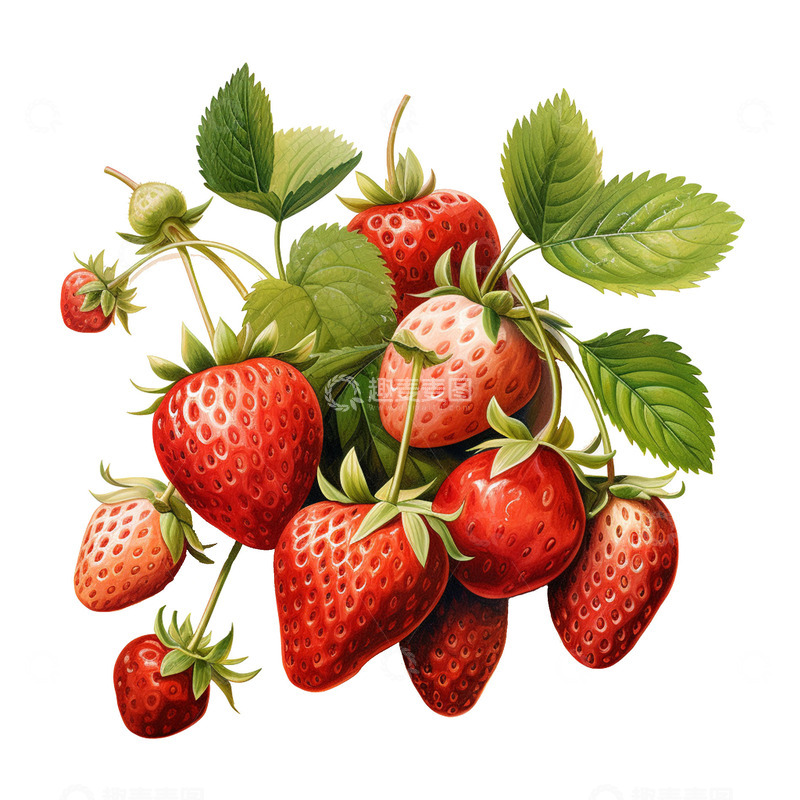 高清大图下载【趣麦麦图】枝头生长的多汁草莓