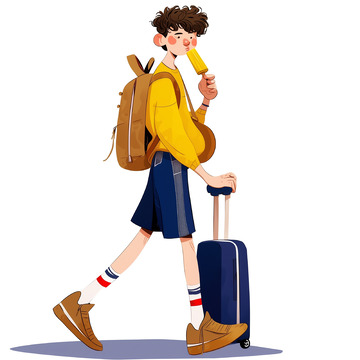 外出旅行的人物卡通插画风格