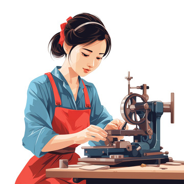 操作机器的女工劳动节主题工人