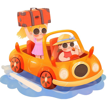 驾车外出旅行卡通插画风格