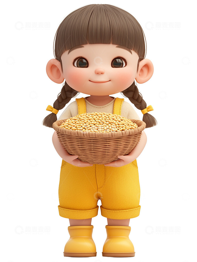 高清大图下载【趣麦麦图】粮食丰收的小女孩庆祝劳动节