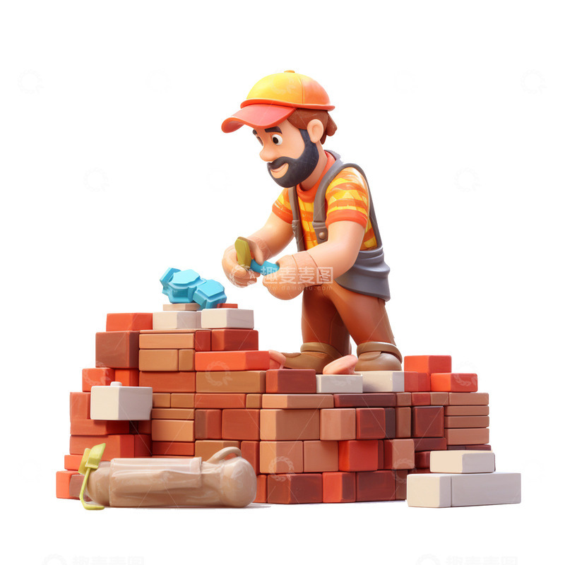 劳动节积木风格人物工人建筑场景