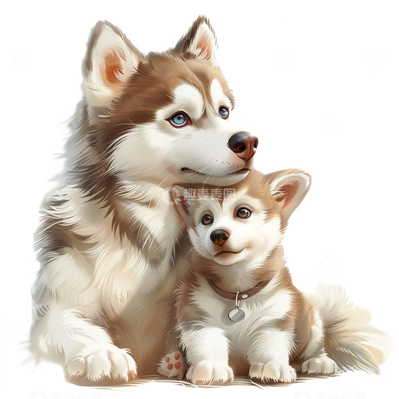 高清大图下载【趣麦麦图】哈士奇犬母亲节关爱形象