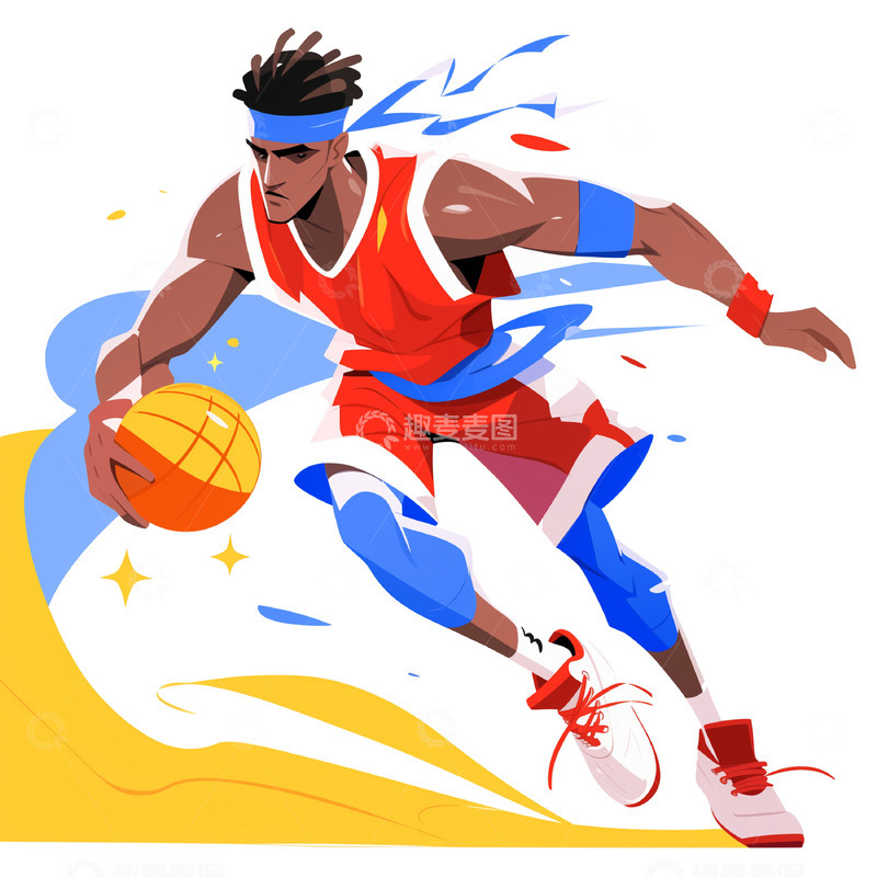高清大图下载【趣麦麦图】-动感篮球人物卡通插画
