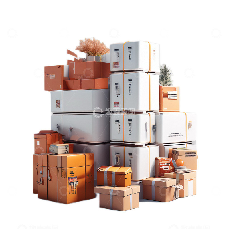 高清大图下载【趣麦麦图】3D立体真实快递一堆箱子