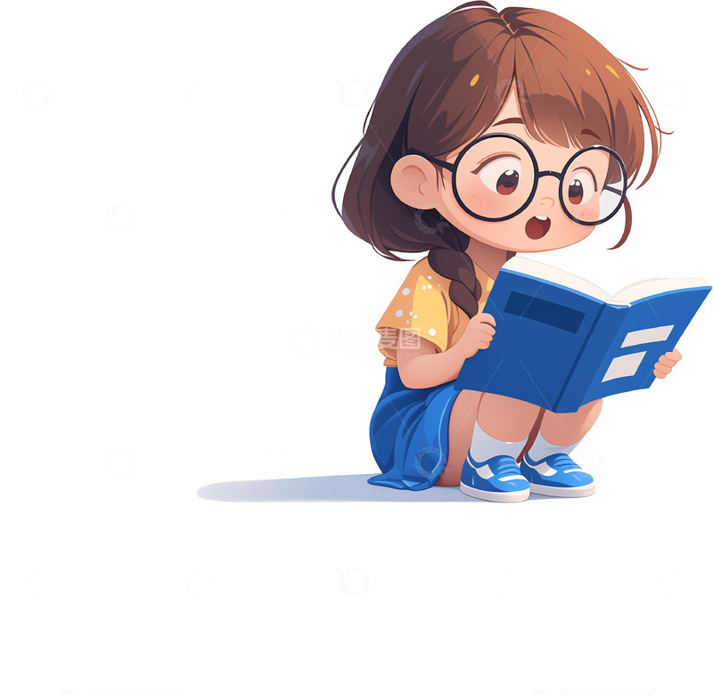 高清大图下载【趣麦麦图】正在阅读的卡通人物