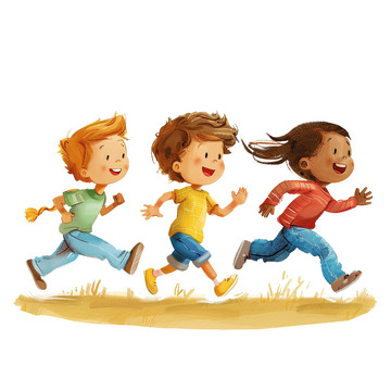 放假在草地上飞奔游玩的孩子们