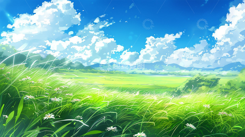 高清大图下载【趣麦麦图】蓝天白云草地唯美清新自然风景