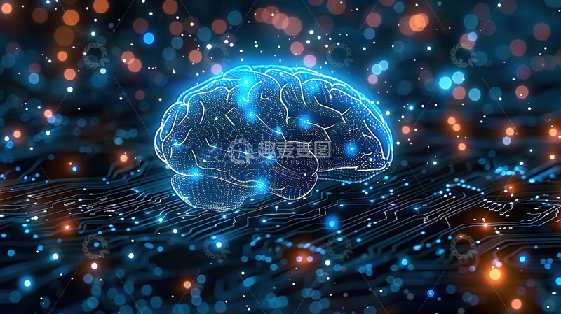 高清大图下载【趣麦麦图】未来智能大脑AI蓝色背景
