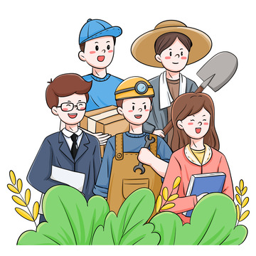 劳动节职业群体卡通人物