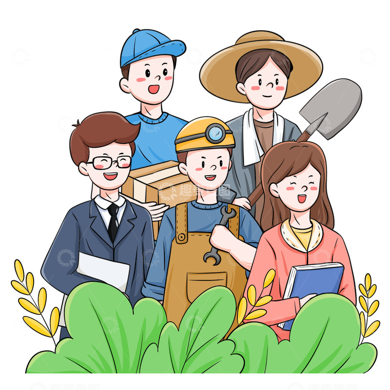 源文件下载【趣麦麦图】-劳动节职业群体卡通人物