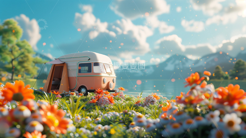 高清大图下载【趣麦麦图】3D户外露营旅行背景
