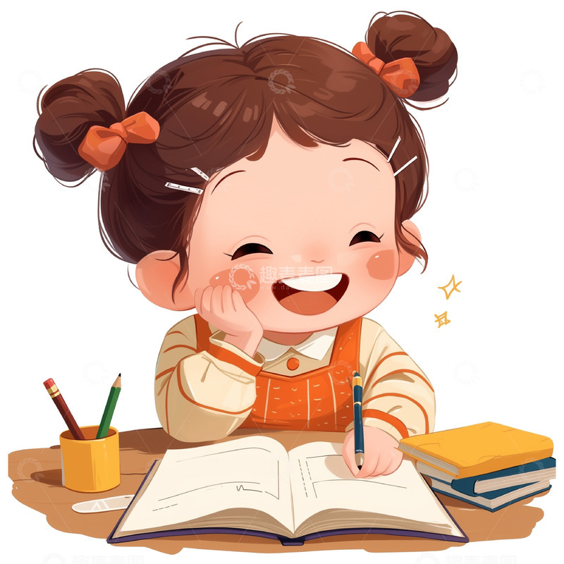 写作业看书卡通女孩素材