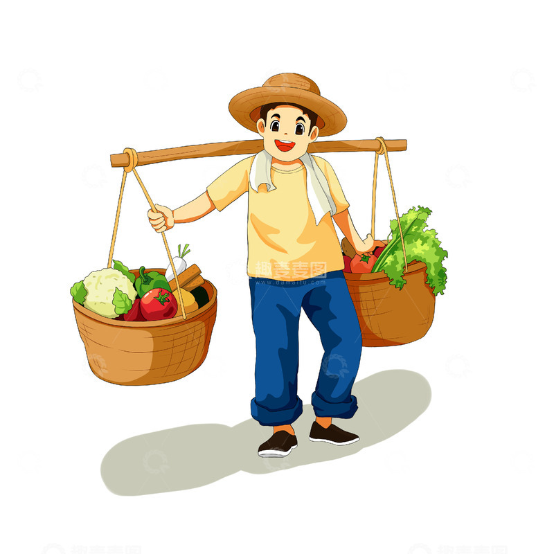 源文件下载【趣麦麦图】大丰收挑着两栏蔬菜的人
