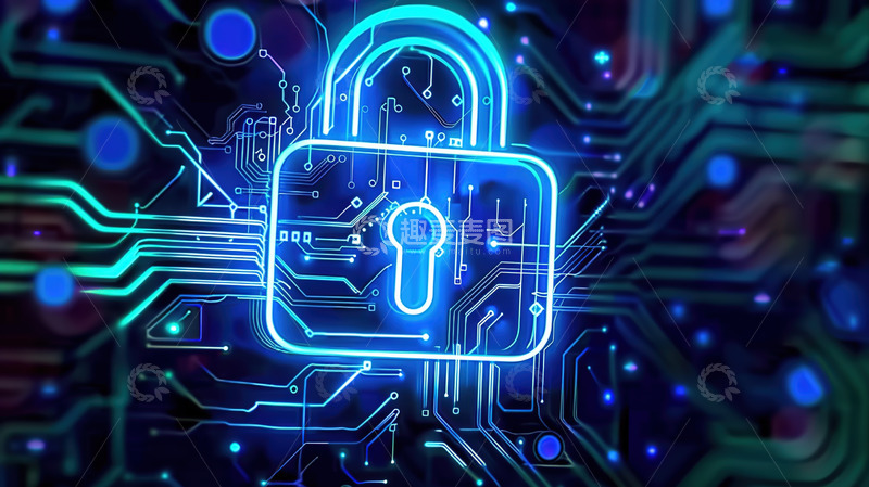 高清大图下载【趣麦麦图】网络数据安全锁蓝色背景