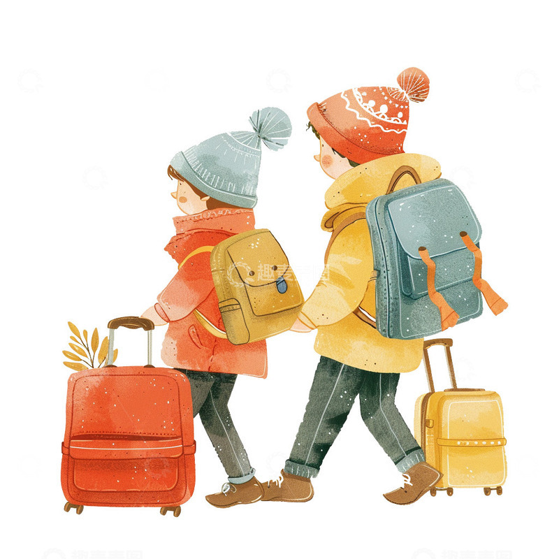 高清大图下载【趣麦麦图】假期情侣旅游出游插画
