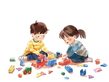可爱的小孩子坐在地上玩玩具