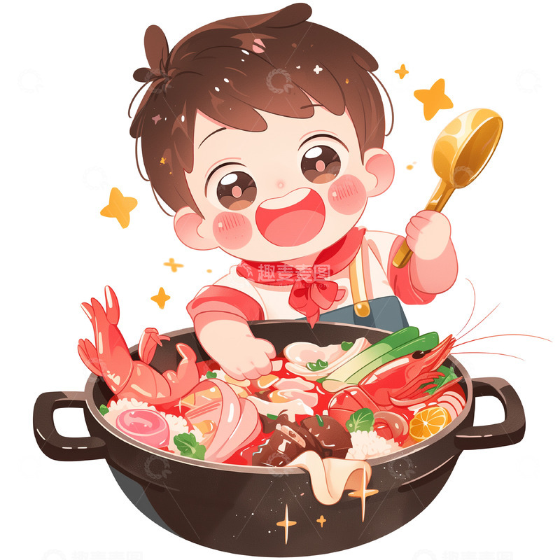高清大图下载【趣麦麦图】卡通风格正在吃饭的男孩素材