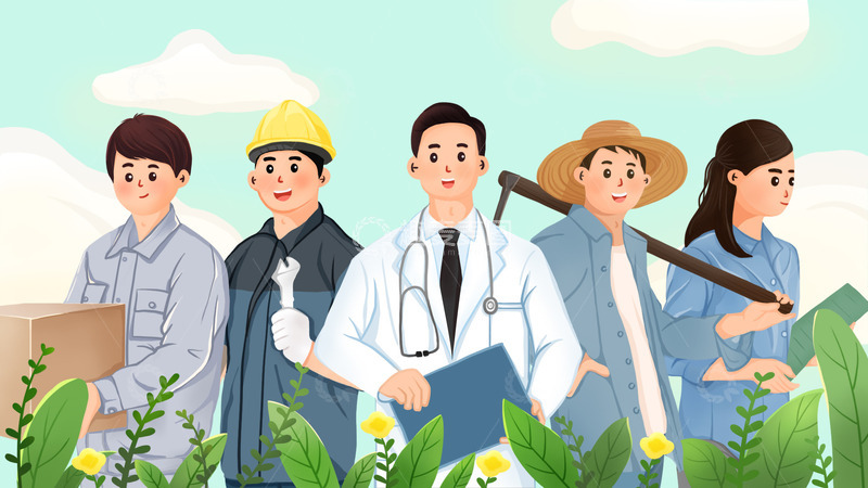 劳动节手绘插画背景